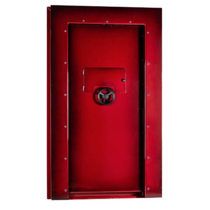 Rhino Ironworks V8035GL Out-Swing Vault Door - 80X35X8.26 color option crimson shown in back view with white background