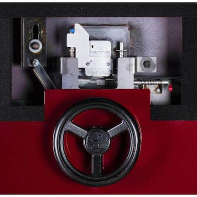 Rhino Ironworks V8035GL Out-Swing Vault Door - 80X35X8.29 closeup of vault door lock